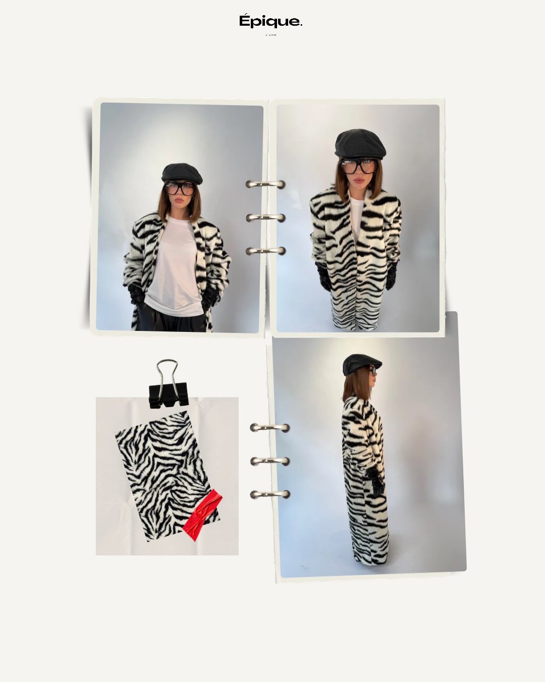 Planche du Look 001, photos reliées par une spirale